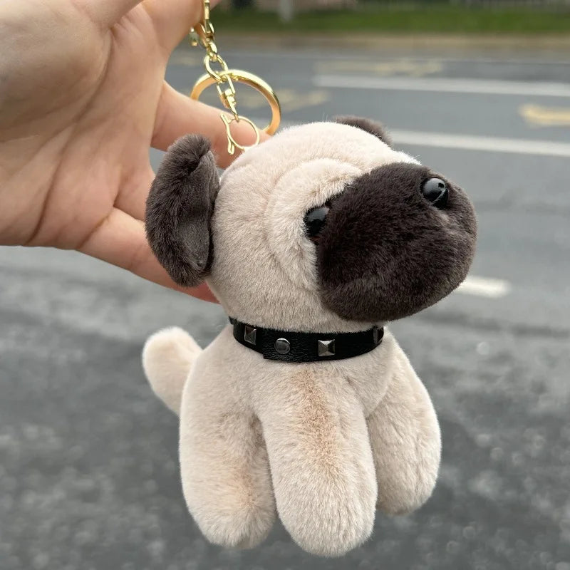 Cute Shar Pei Dog Fluffy Plush Bag Charm Doll Keychain Kawayi Simulation Soft Stuffed Animal Toy Backpack Pendant Accessories