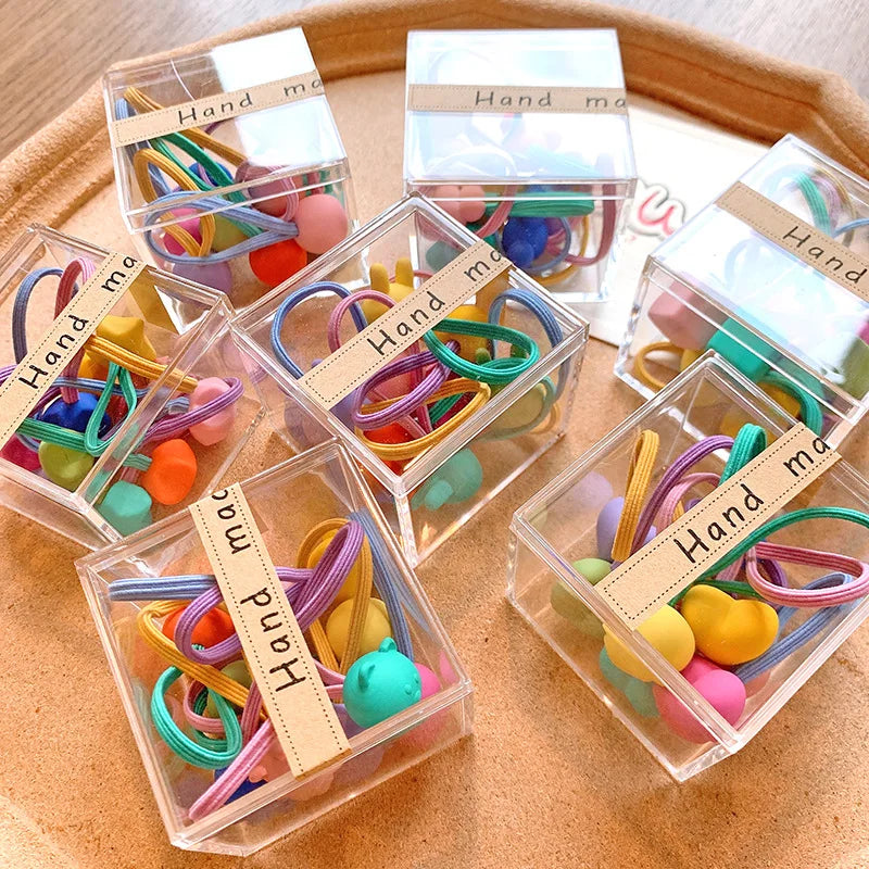 Cute Cartoon Rubber Elastic Hair Ties 10pcs Per Box No Hurt Hair Candy Color Accessories for Kids Hairbands Product Category