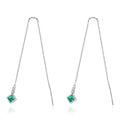 Fine Jewelry 925 Sterling Silver Long Tassels Gemstone Diamond Earrings
