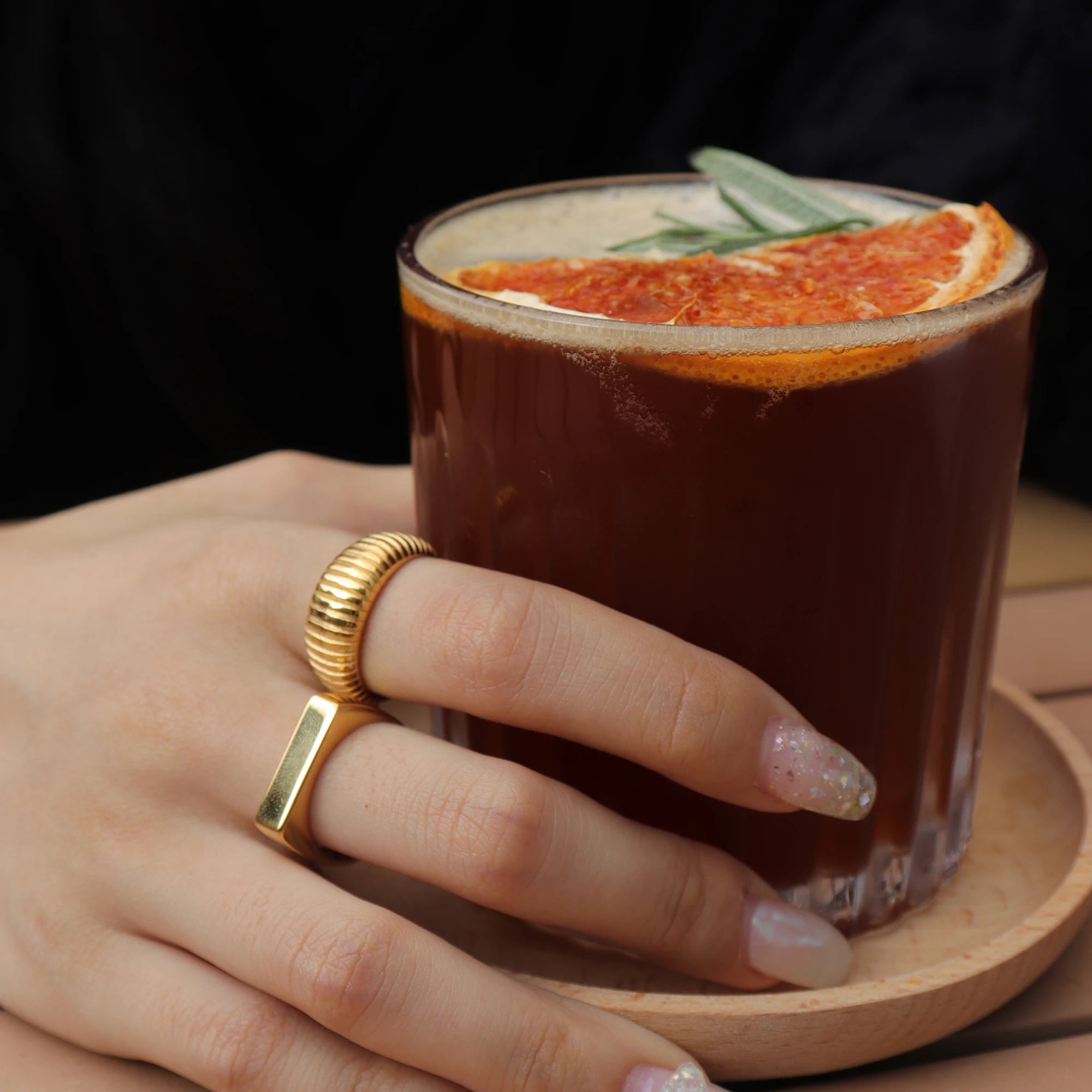 Chris April in Stock Fashion 316L Stainless Steel PVD Gold Plated Light Retro Tire Shape Open Ring