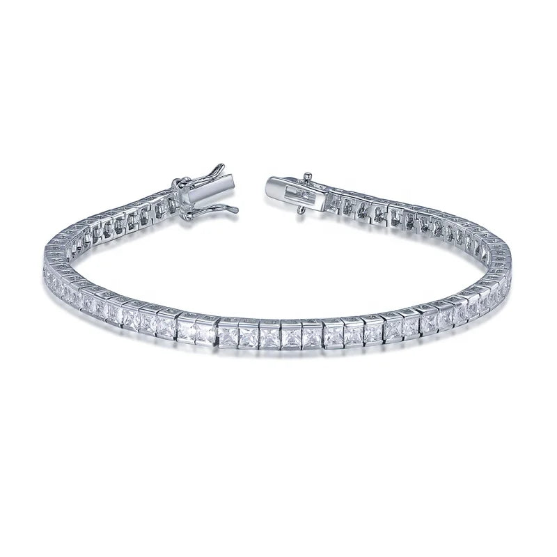Women's Gift 925 Sterling Silver Gold Plated Zircon Tennis Bracelet for Banquet Jewelry