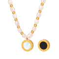 MARONEW Fashion Shell Pendant Roman Numeral Freshwater Pearl Stainless Steel Necklace 18k Gold
