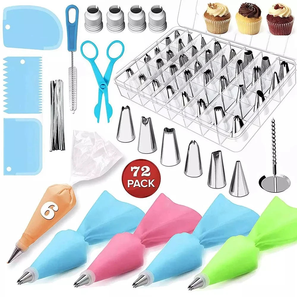 72 Pcs Cake Decorating Kit Cake Decorating Supplies Kit with Piping Nozzles Tips Pastry Bags Icing Smoother Spatula Couplers