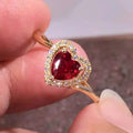 CAOSHI Hot Sale Custom Heart Shaped Red Crystal Cubic Zirconia Finger Rings for Luxury Women Wedding Gold Plated CZ Couple Rings