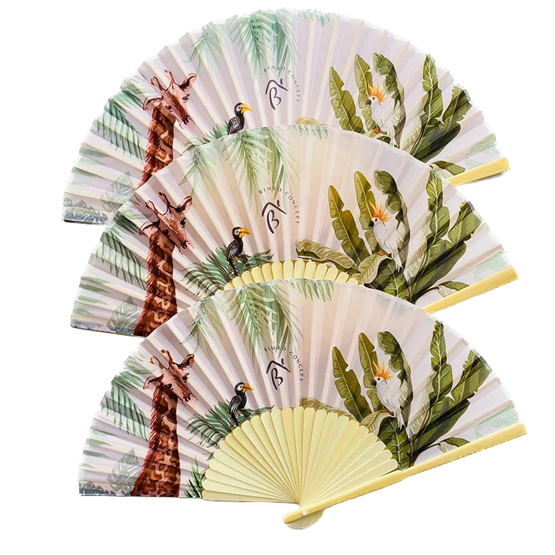 Hand Fan Factory Hot Sale Bamboo Regular Size Fan Customized LOGO Fabric Folding Hand Fans for Summer