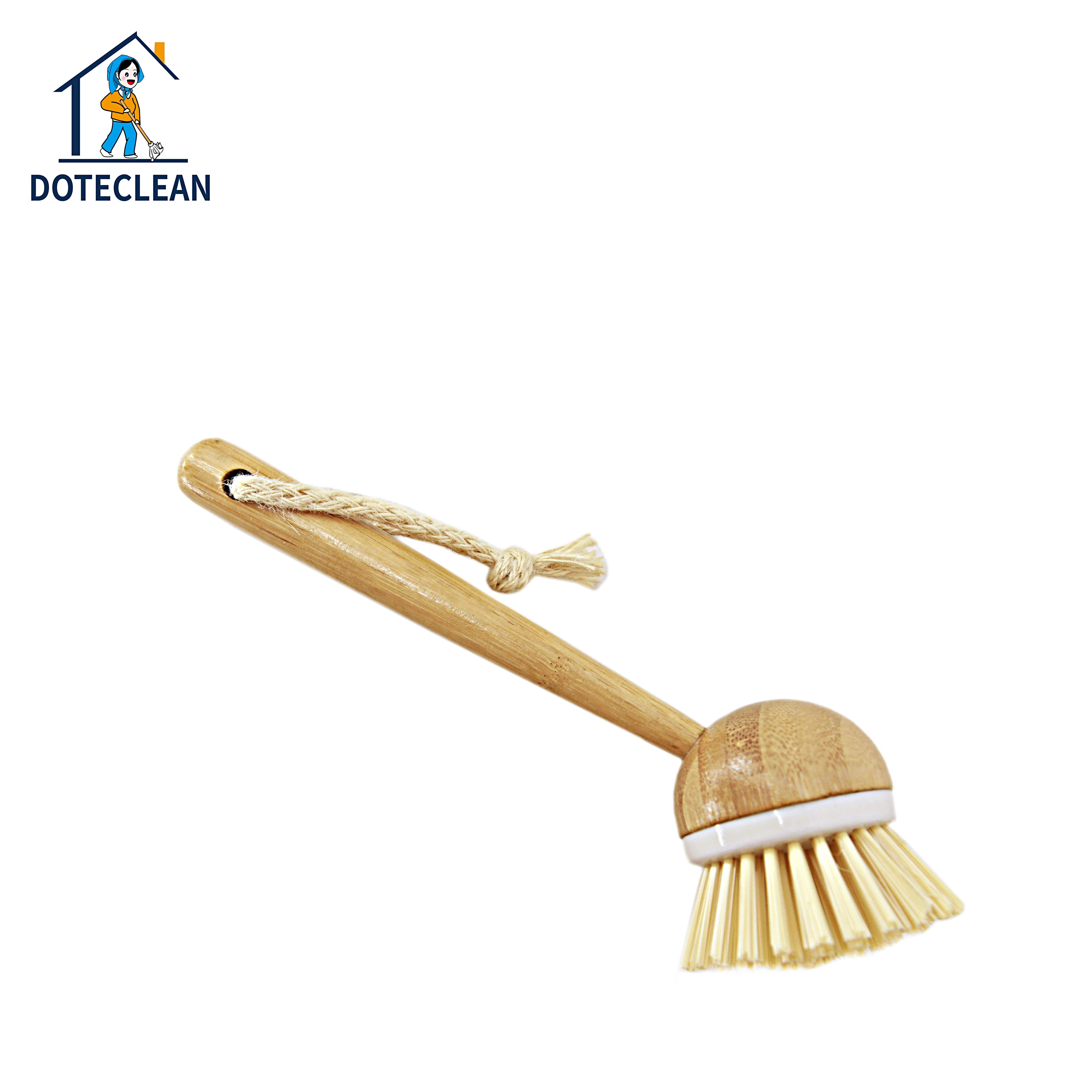 Eco-Friendly Natural Wooden Brush Long Handle Dish Cleaning Scrub for Kitchen Bottle Hanging Brush PP Material Hand Design