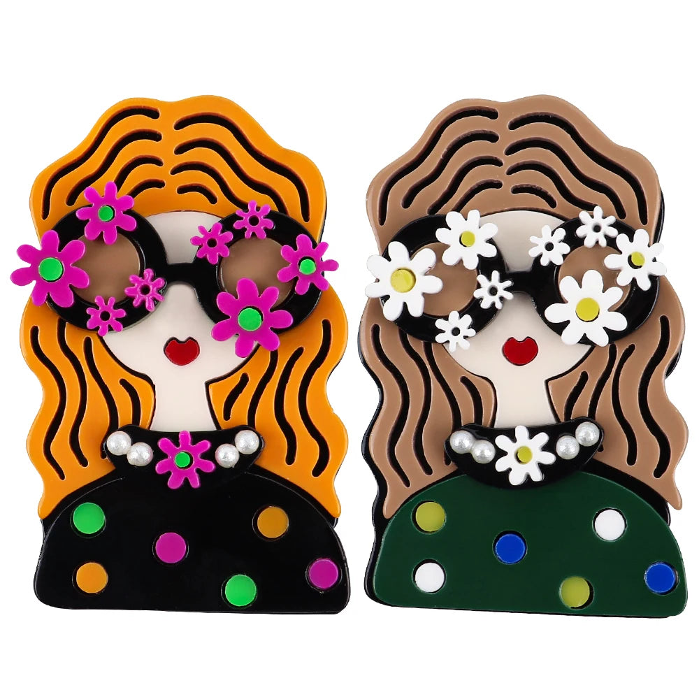 Hot Selling Acrylic Resin Brooch Pop Flower Twins Pin Cute Girl Best Friend Dress Decorate for Parties and Weddings