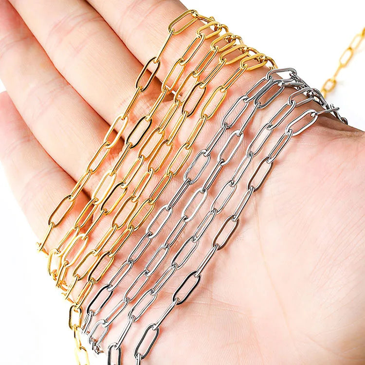BCL1269  Hot Sale Jewelry Supplies Bulk Gold Plated Stainless Steel Flat Paperclip Paper Clip Chains for Jewelry Necklace Making