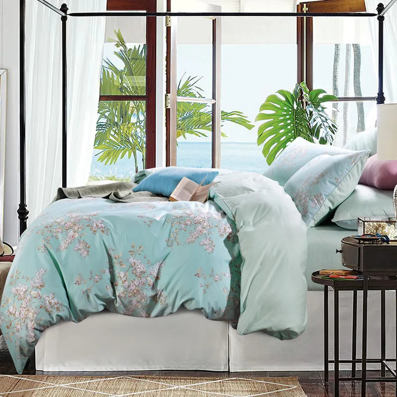 Warm High-Quality Style Bedding Set Durable Anti-Static Flower Printed 100% Cotton Duvet Cover with Pillowcase for Home Hotel