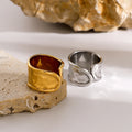 New Stainless Steel 18K Gold Plated Women Ring Polished Trapezoid Chunky Open Rings