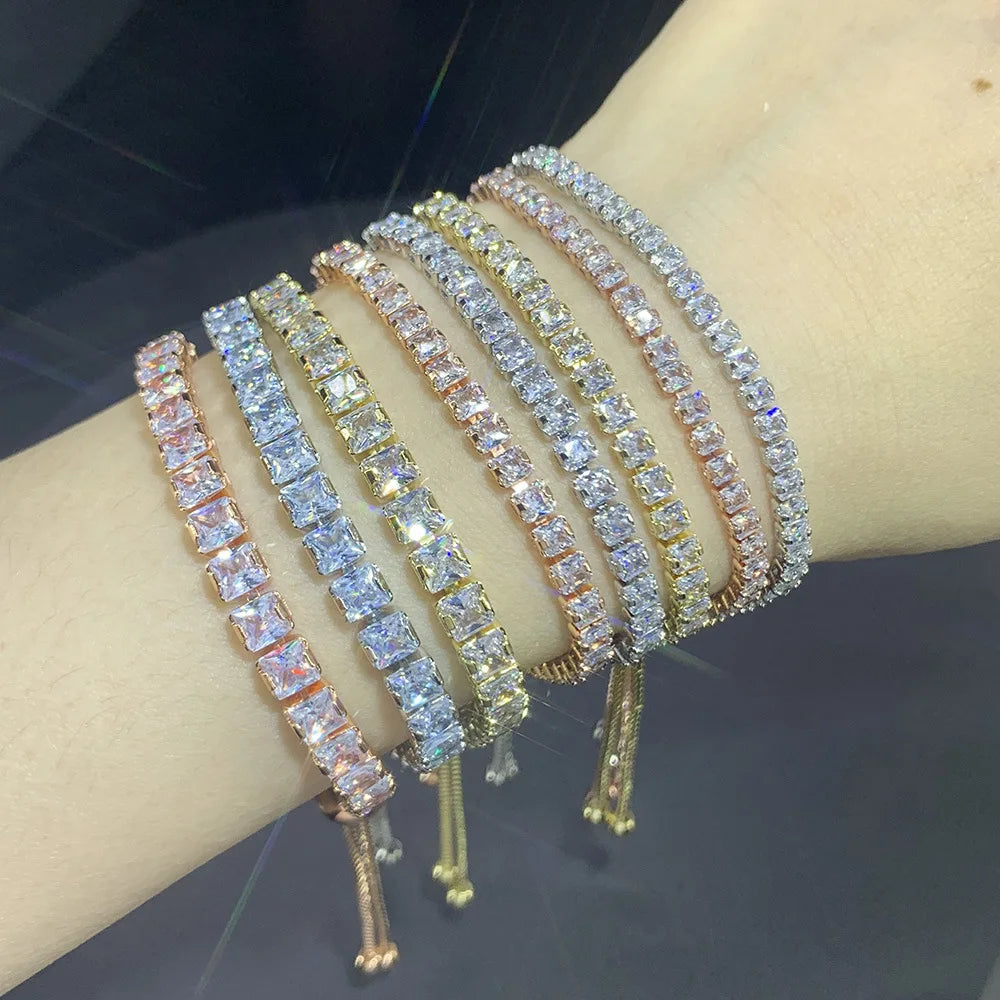 High Quality Hip Hop Fashion Tennis Bracelet for Women Shining Square Cubic Zircon Diamond Bracelet for Weddings Special
