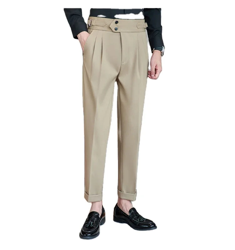 Wholesale Summer Slim Fit Men's Suit Pants Crop Casual Trendy Thin Style Workout Pants 100% Polyester Breathable