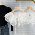 New Bead Front Tie Detachable Double-layer Embroidered Ruffled Lace Strip Women Female Fake Shirt Collar Scarf Shawl Dickie
