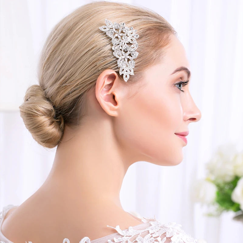 Hot Sale Delicate Wedding Bridal Flower Crystal Rhinestones Hair Comb Hair Pin Accessories for Women and Girls