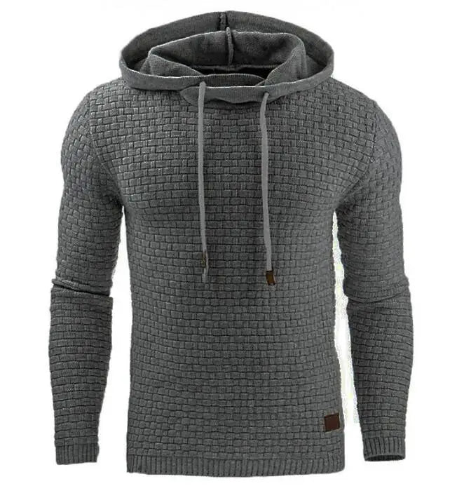 New Hot Men's Sweatshirt Gym Long Sleeve Drawstring Hooded Plaid Jacquard Pullover Hoodies