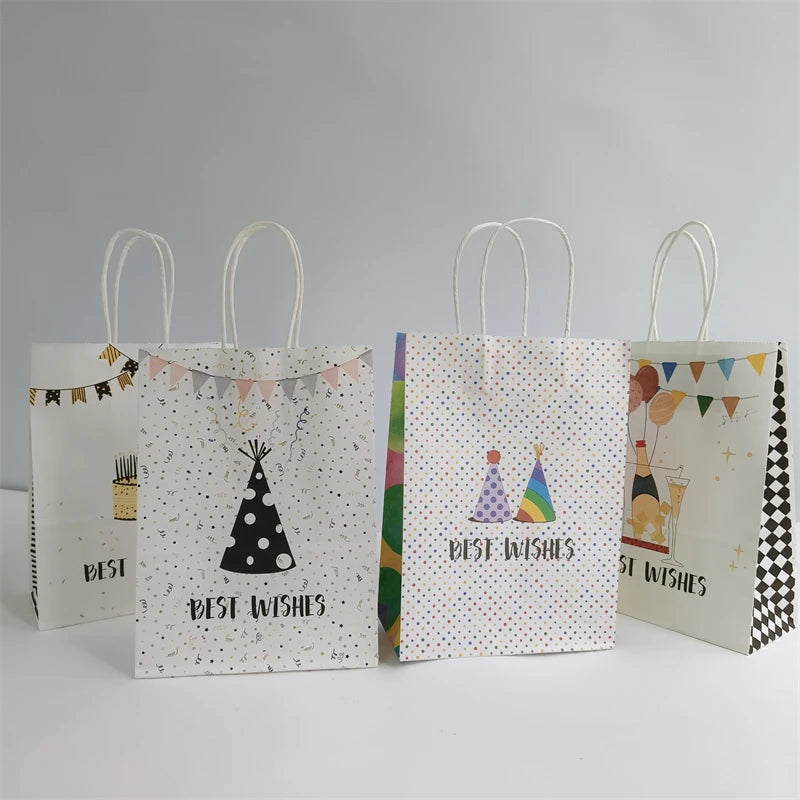 16*22*8cm Coloured Best Wishes Gift Paper Kraft Shopping Paper Bags with logo Gift Bag for Birthday Party Wedding