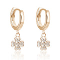 925 Sterling Silver Clover Drop Huggie Earrings Prong Set CZ Accent Charm Plain Hoop Closure Hypoallergenic Lucky Jewelry Gift