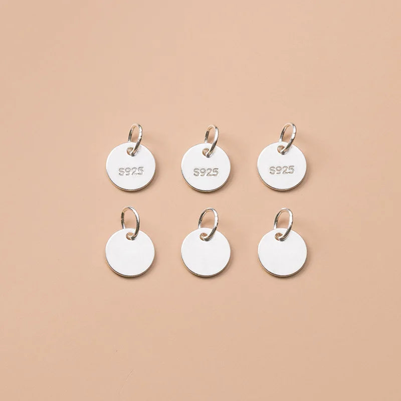 Fashion Sterling Silver 925 Custom 6mm Round Custom Engraved Available Charms for Necklace Jewelry Making