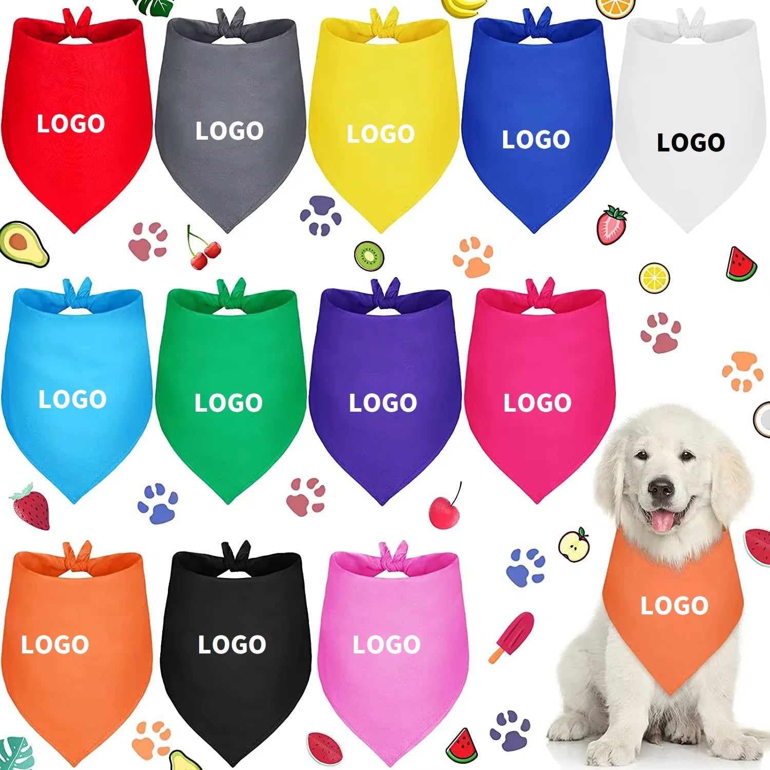 Wholesale Adult Pet Solid Color Sublimation Polyester Dog Scarf Custom Logo Designed Outdoor Multi-functional Bandanas