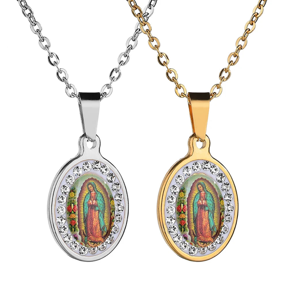 Religious Christian Jesus Virgin De Guadalupe Stainless Steel Mama Pendant Virgin Mary Necklace Jewelry