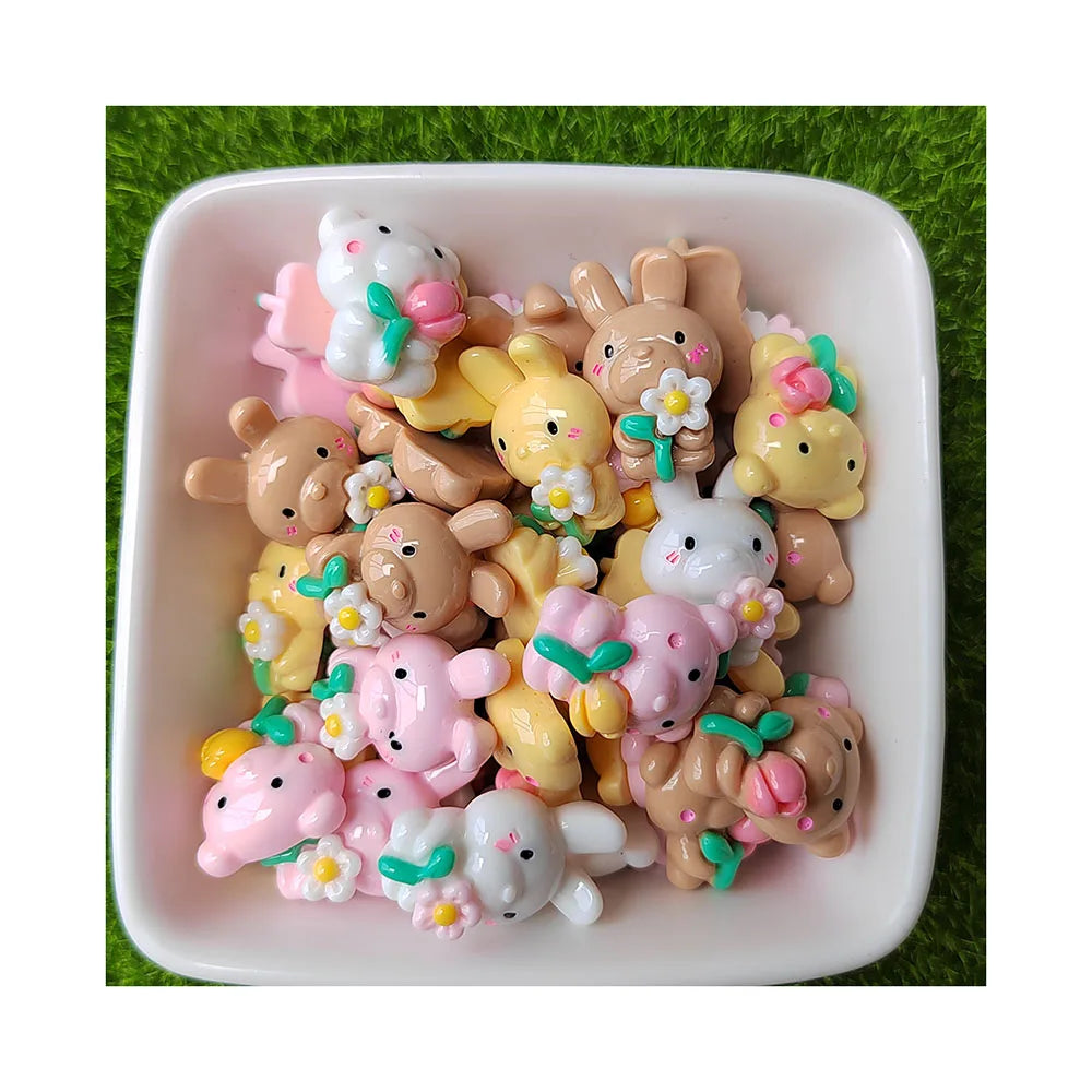 Kawaii Resin Fruit Flower Jewelry Beads DIY Craft Earring Pendants Bracelet Making Peach Animal Bear Rabbit Decoration