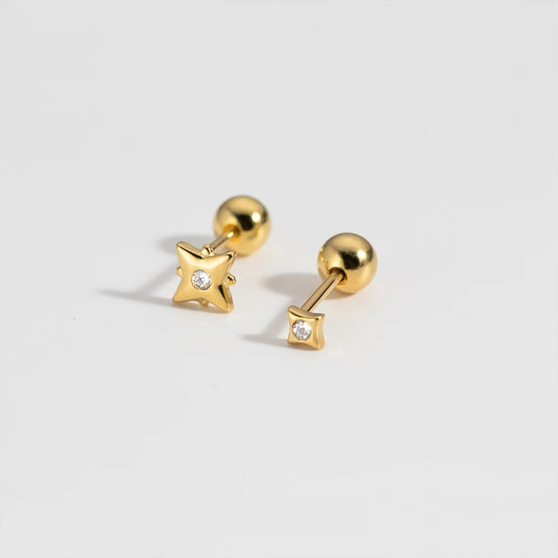 Simple and Unique Star Screw Bead Stud Earrings Women Perforated Jewelry Accessories 925 Sterling Silver Zircon Stud Earrings