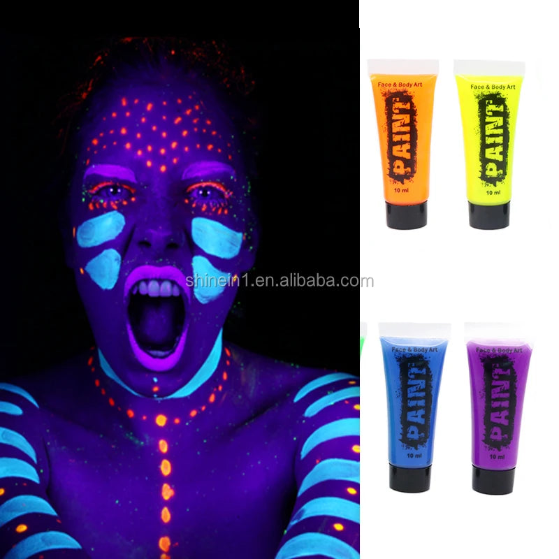 Shinein Fluorescent Luminous Makeup Water Based Neon Color Uv Glowing Body Face Paint for Kids