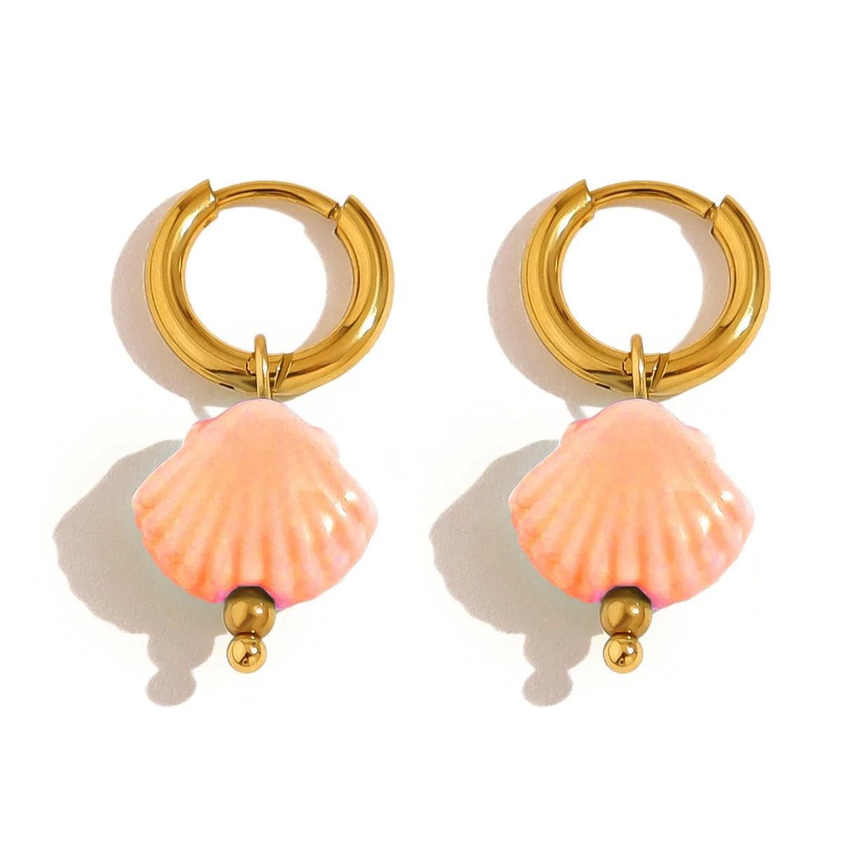Summer Beach Waterproof Jewelry Sea Style Stainless Steel 18k Gold Plated Colored Ceramics Shell Charms Hoop Earrings for Women