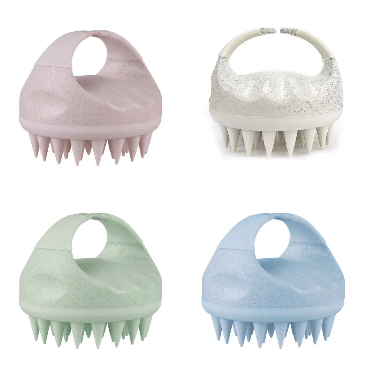Custom Logo Handheld Soft Silicone Head Scrubber Hairbrush Wheat Straw Scalp Exfoliating Shampoo Brush