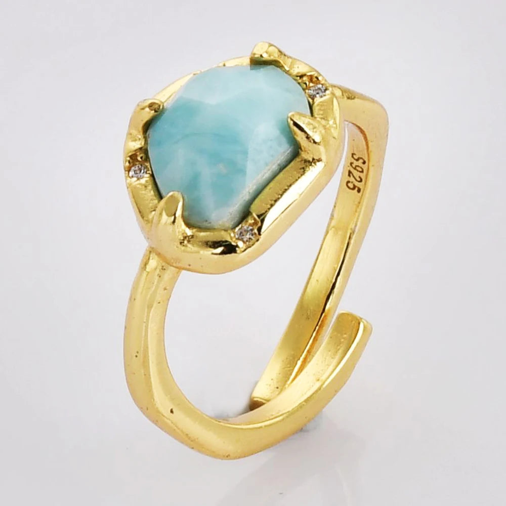 ZG0477 Gold Plated Larimar Rhodochrosite Gemstone Moonstone Diamond Engagement Rings for Women