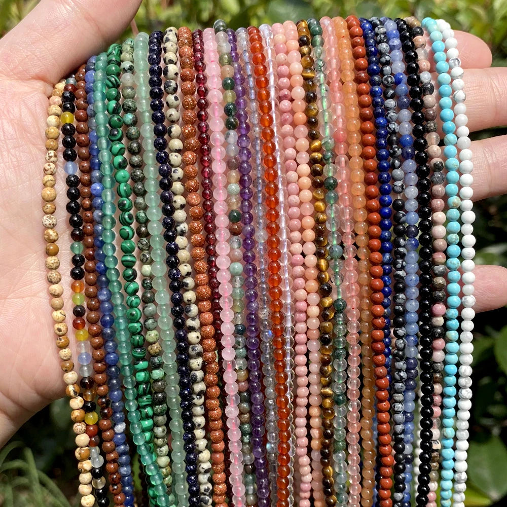 2mm 3mm 4mm Natural Stone Beads Agates Tiger Eye Malachite Turquoises Amazonite Round Beads for Jewelry Making DIY Bracelet 15''