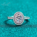 Silver 925 Original 1 Carat Excellent Cut Pass Diamond Test D Color Oval Moissanite Pink Circle Ring for Engagement Fine Jewelry