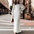Enyami Feminine Romantic Elegant Long Sleeve Sexy Sleek Draped White Party Maxi Party Slim Fit Mermaid Women Dress