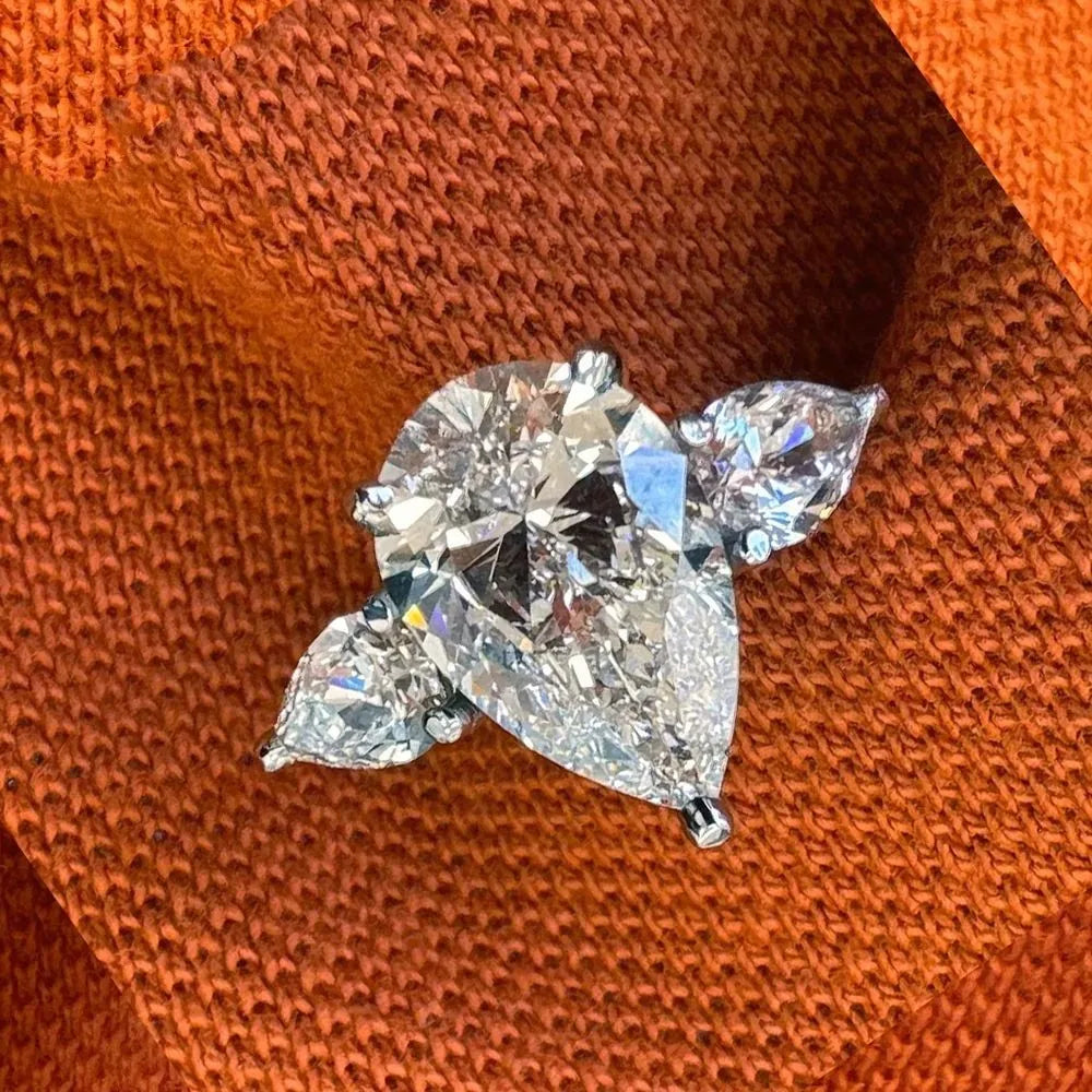 Waterproof 925 Sterling Silver Ring Women Fine Jewelry 1CT 2CT Water Drop Pear Shaped Moissanite Wedding Diamond Ring