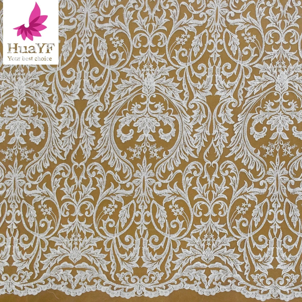 High Quality White African Bridal Lace Embroidery French Laces for Women Wedding Dress Fabric HY1666-1