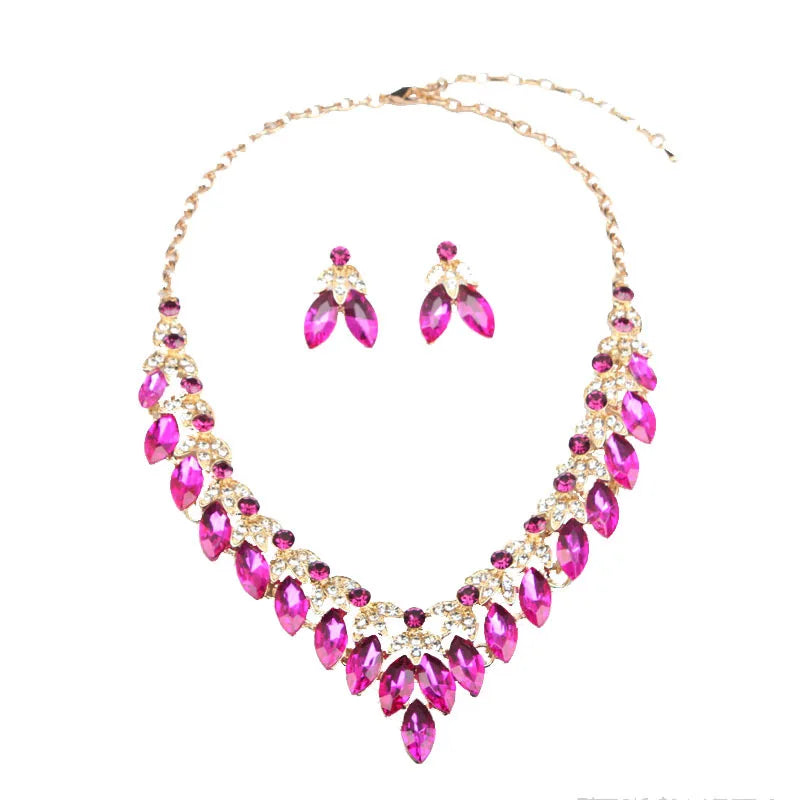 Luxury Exaggerated Women Dress Dinner Evening Party Wedding Jewelry Crystal  Rhinestone Statement Necklace Earring Jewelry Set