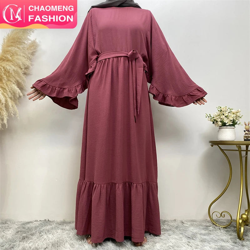 9.9 Muslim Long Abaya Maxi Dress With Unique Pleated Sleeve Dubai Fashion Islamic Kaftan 6530#