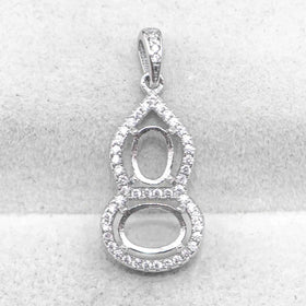 Sterling Silver 5*7+6*8mm Semi Mount Pendant Empty Frame Blank Support Setting S925 Base Hold Without Center Stone for DIY Inlay
