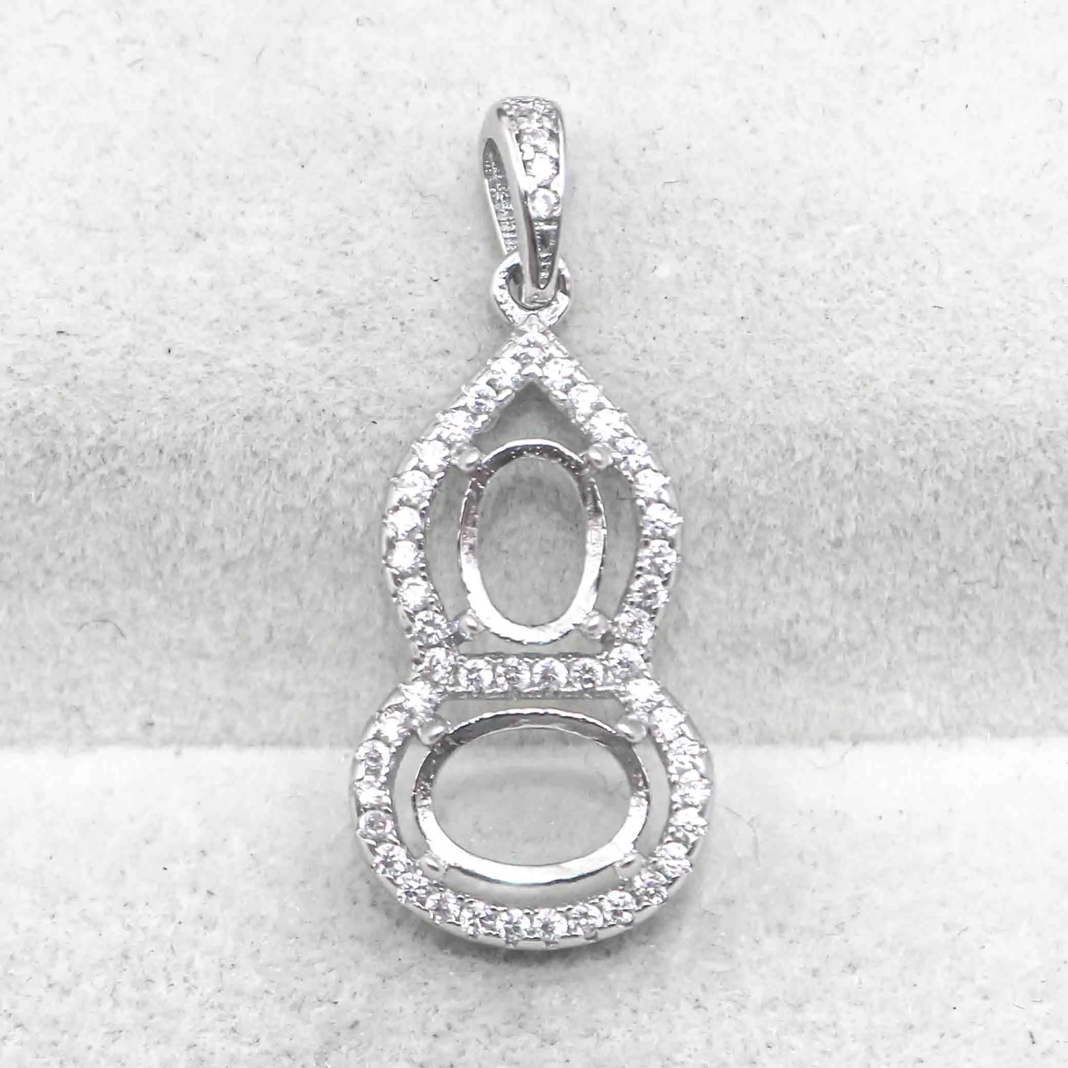 Sterling Silver 5*7+6*8mm Semi Mount Pendant Empty Frame Blank Support Setting S925 Base Hold Without Center Stone for DIY Inlay