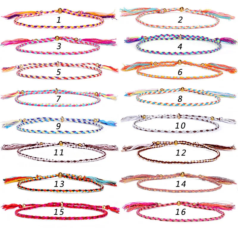 Friendship Braided Rope Bracelet for Women Colorful Handmade Bracelets Adjustable Cotton Woven Wrist Anklet Cord Bohemia Jewelry