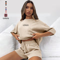 Women Blank Crewneck Sweatshirt Sweatsuits Short Set  Custom Two Piece Short Sweatpants Set Jogger 2 Two Piece Shorts Tracksuits
