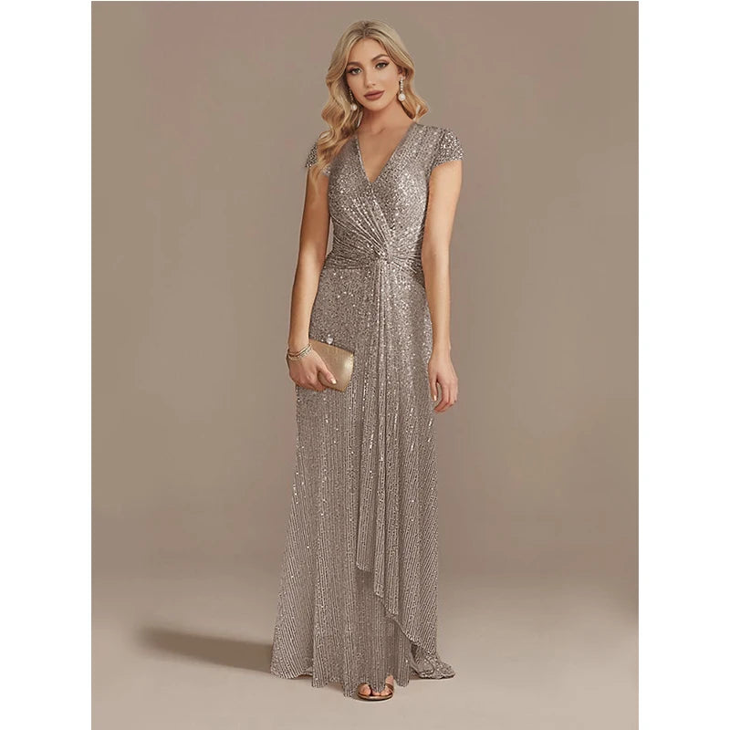 2024 Women New Luxury V-Neck Sequin Party Maxi Dress Gowns Long Prom Elegant Evening Dresses