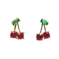 Alloy  Zircon Cherry Leaf Stud Earrings Women Piercing Jewelry for Fashion Crystal Dangle