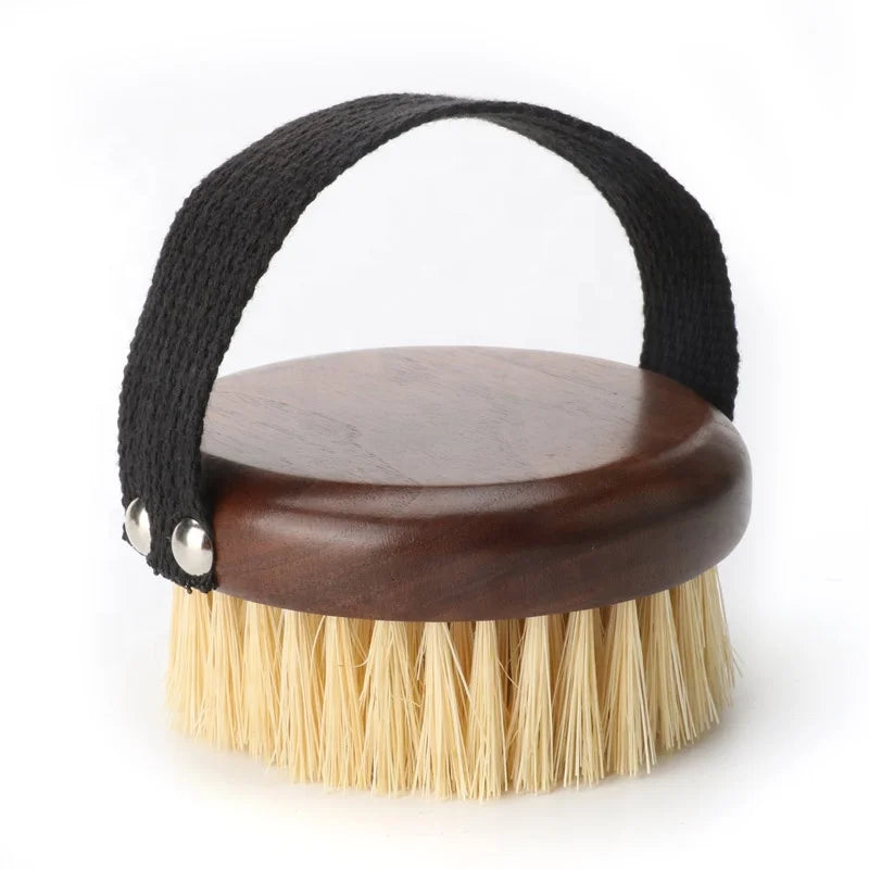 Vintage dark walnut wood sisal bristle bath brush