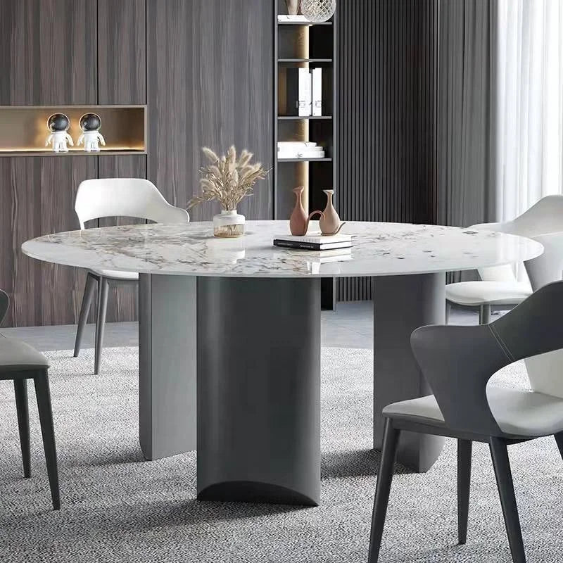 Luxury European Style Marble Dining Table Set Modern Stainless Steel Base Dining Table and Chair
