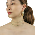 New Hot Sale Minimalist Punk Jewelry Set Double Metal Line Torques Choker Necklace Chunky Hoop Earrings for Women Accessory