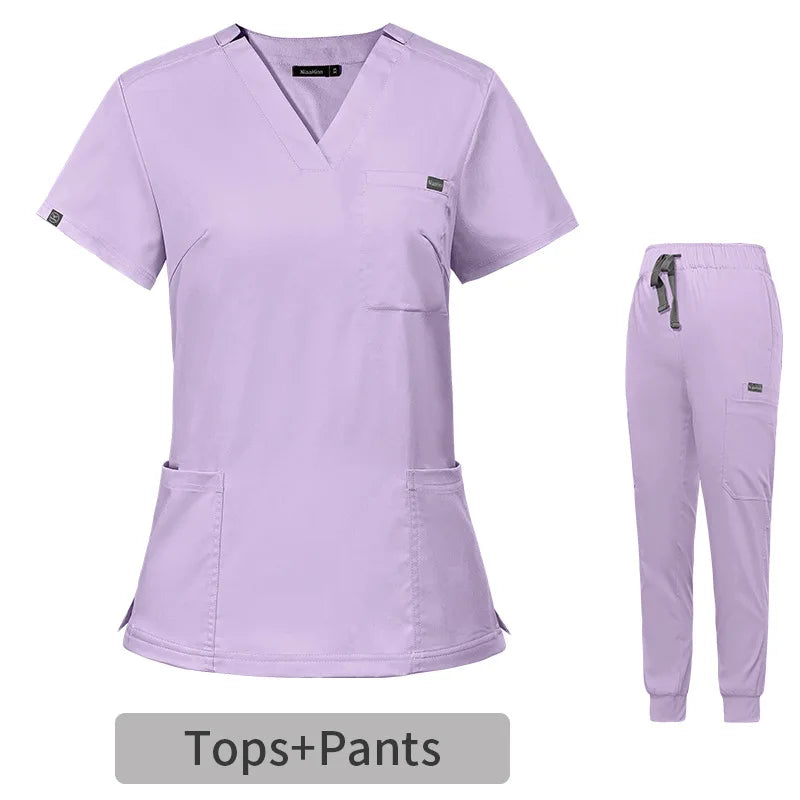Wholesale Purple Color Hospital Uniform Medical Scrubs Set Custom Women Fashion Causal Stretch Jogger Pant Nursing Scrubs Sets MegaBDM