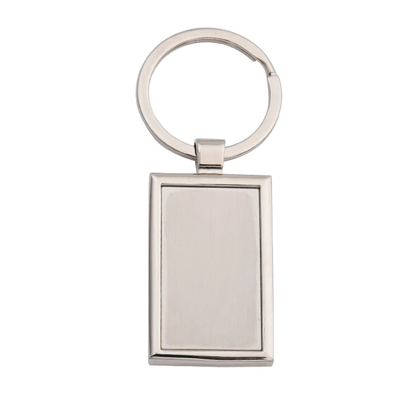 Wholesale Solar Car Key Holder Engraved Logo Blank Metal Key Ring Alloy Rectangle Keychain with UV Printing and Epoxy