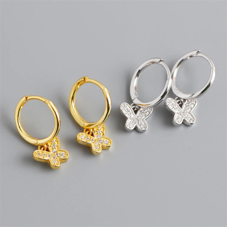New Trendy Butterfly Zircon Hoop Earrings 18k Gold 925 Sterling Silver Fashion Hoop Earring for Women