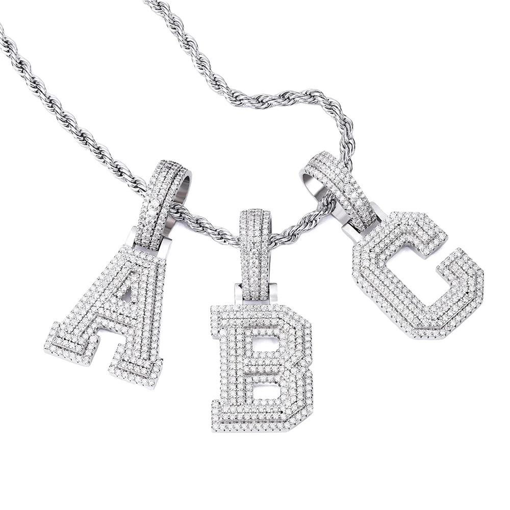 Direct Selling 925 Silver Fashion Jewelry Iced Out Round Moissanite Initial Letter a Hiphop Pendant with Chain for Men and Women